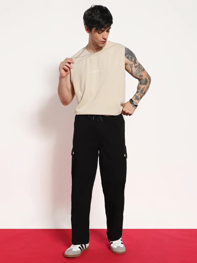 Urbano Fashion  Urbano Fashion Men's Black Loose Baggy Fit Cargo Jogger Chino Pant with 6 Pockets Stretchable for Men | Best Price UAE